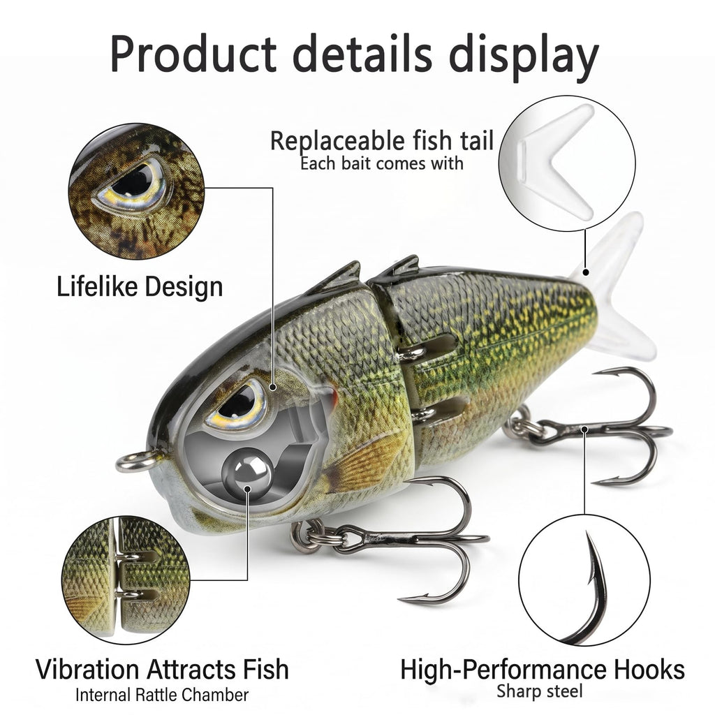 Eastrpupira 8 Pack Mini Glide Bait, Glide Baits for Bass, Freshwater Saltwater Multi Jointed Swimbait with Floating Rotating Tail Barb Treble Hooks