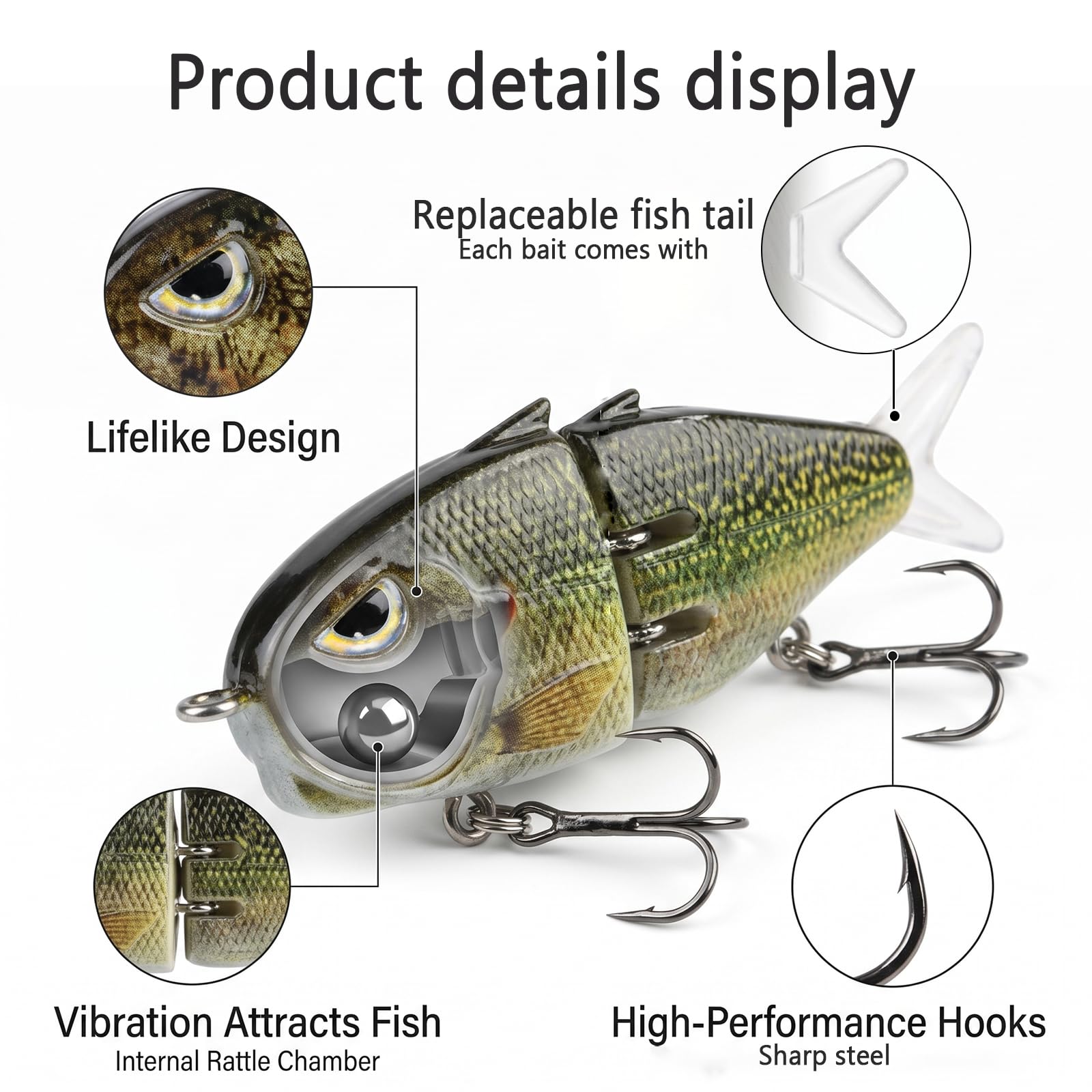 Eastrpupira 8 Pack Mini Glide Bait, Glide Baits for Bass, Freshwater Saltwater Multi Jointed Swimbait with Floating Rotating Tail Barb Treble Hooks