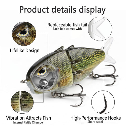 Eastrpupira 8 Pack Mini Glide Bait, Glide Baits for Bass, Freshwater Saltwater Multi Jointed Swimbait with Floating Rotating Tail Barb Treble Hooks