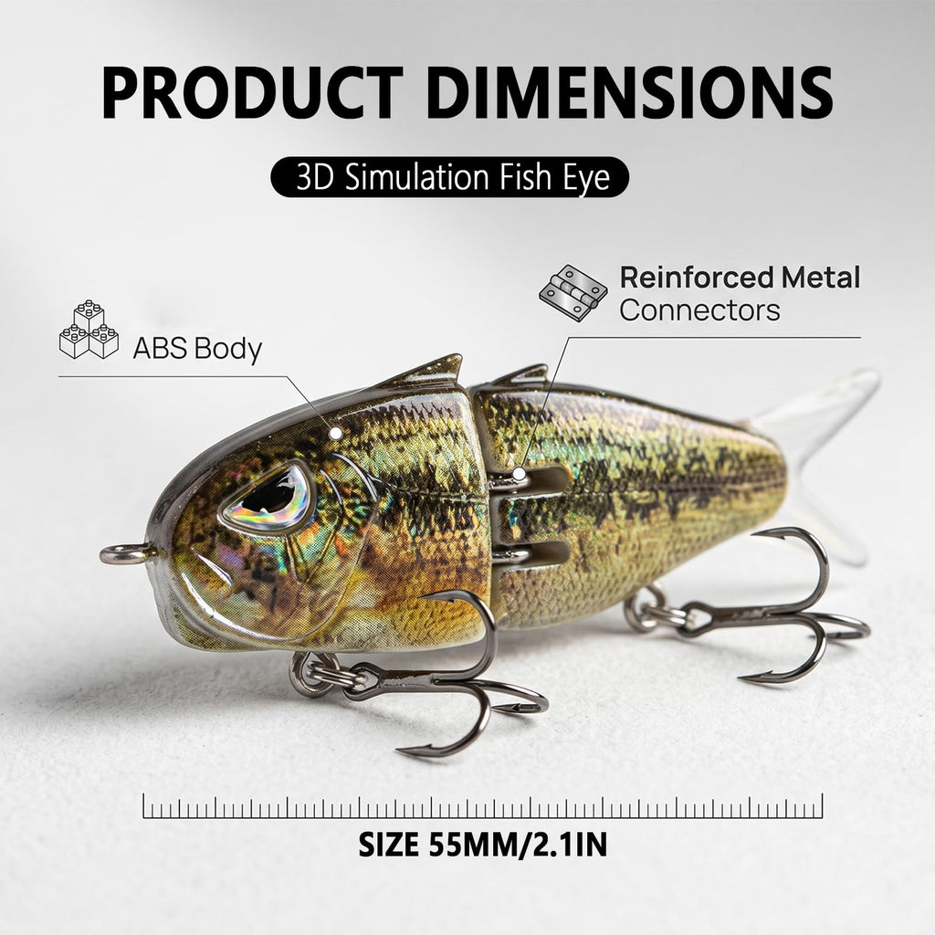 Eastrpupira 8 Pack Mini Glide Bait, Glide Baits for Bass, Freshwater Saltwater Multi Jointed Swimbait with Floating Rotating Tail Barb Treble Hooks