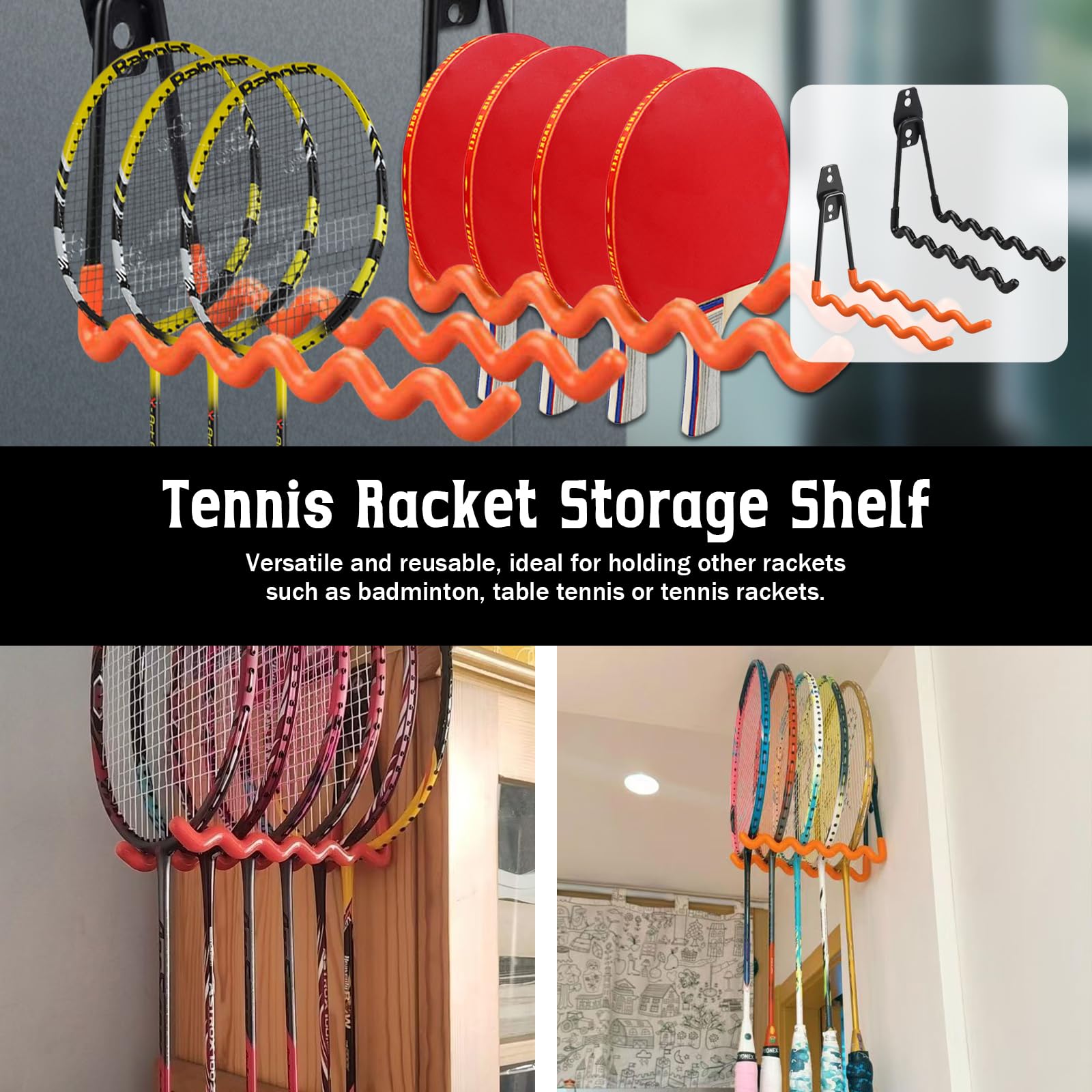Eastrpupira 2 Pack Wall-Mounted Tennis Racket Storage Rack Display Stand, Badminton Racket Stand, Suitable for Badminton Rackets, Tennis Rackets