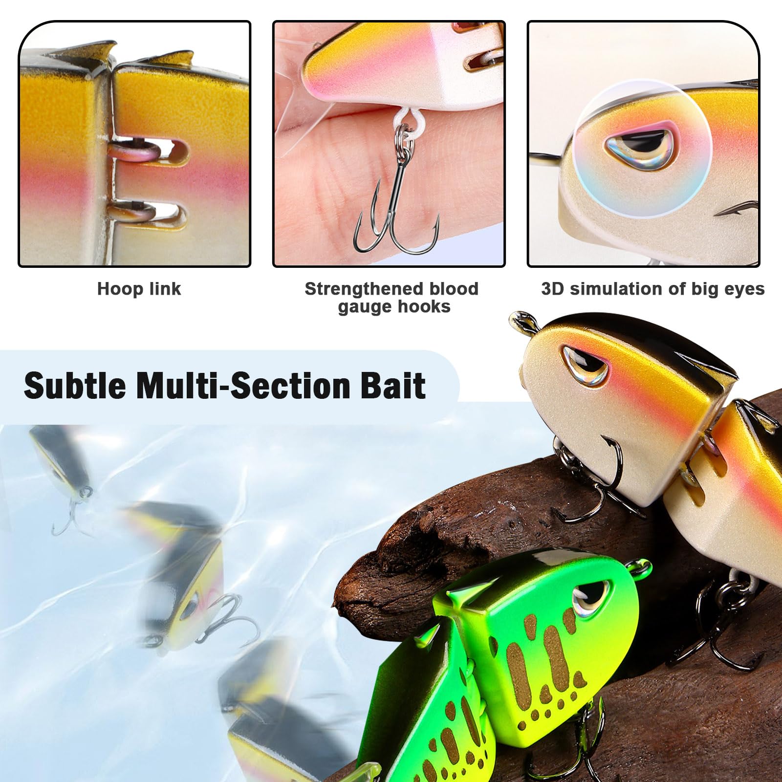 Eastrpupira 2 Pack Mini Glide Bait, Raptor Fishing Lure, Mini Swimbait, Glide Baits for Bass Amazing Fishing Gear Gifts for Family