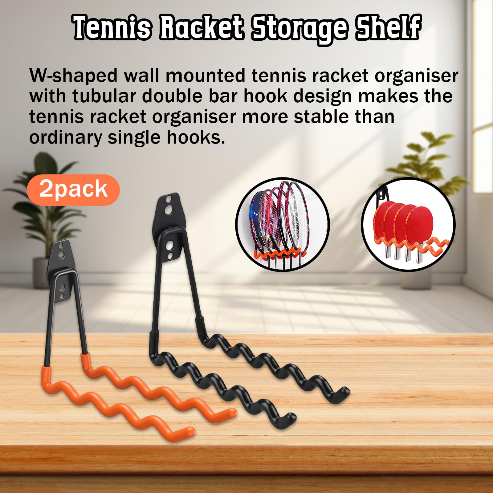 Eastrpupira 2 Pack Wall-Mounted Tennis Racket Storage Rack Display Stand, Badminton Racket Stand, Suitable for Badminton Rackets, Tennis Rackets