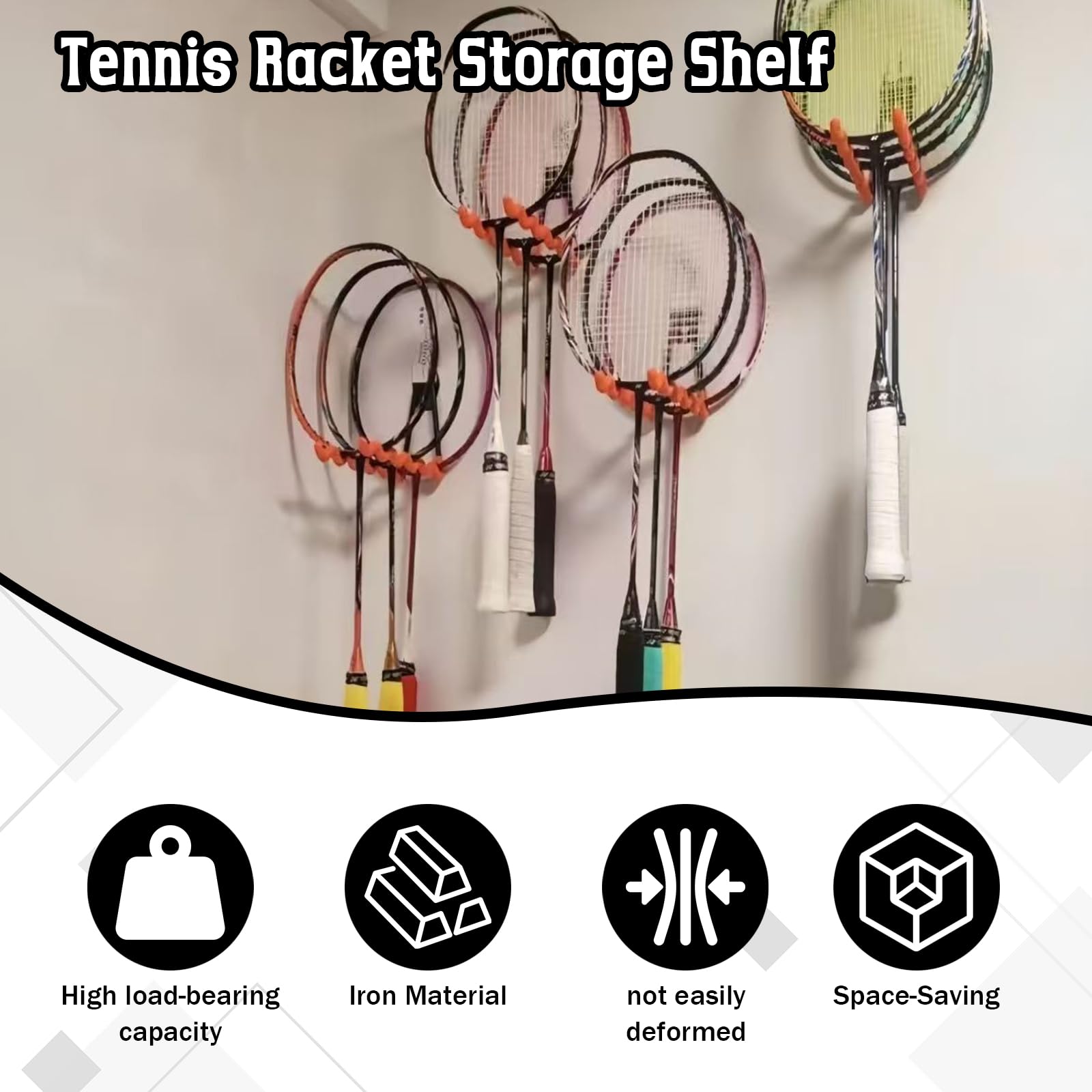 Eastrpupira 2 Pack Wall-Mounted Tennis Racket Storage Rack Display Stand, Badminton Racket Stand, Suitable for Badminton Rackets, Tennis Rackets
