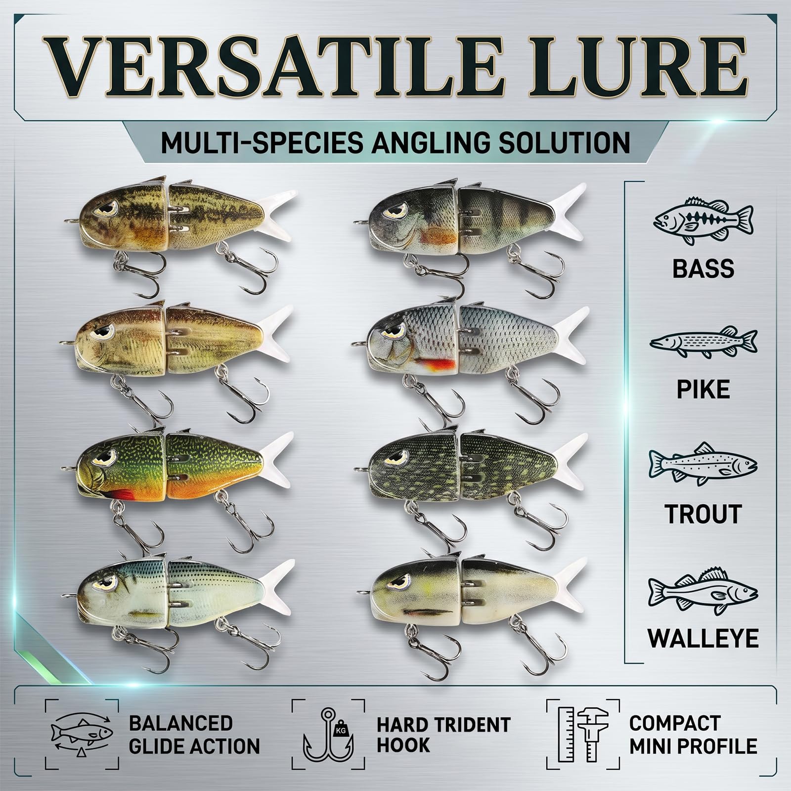 Eastrpupira 8 Pack Mini Glide Bait, Glide Baits for Bass, Freshwater Saltwater Multi Jointed Swimbait with Floating Rotating Tail Barb Treble Hooks