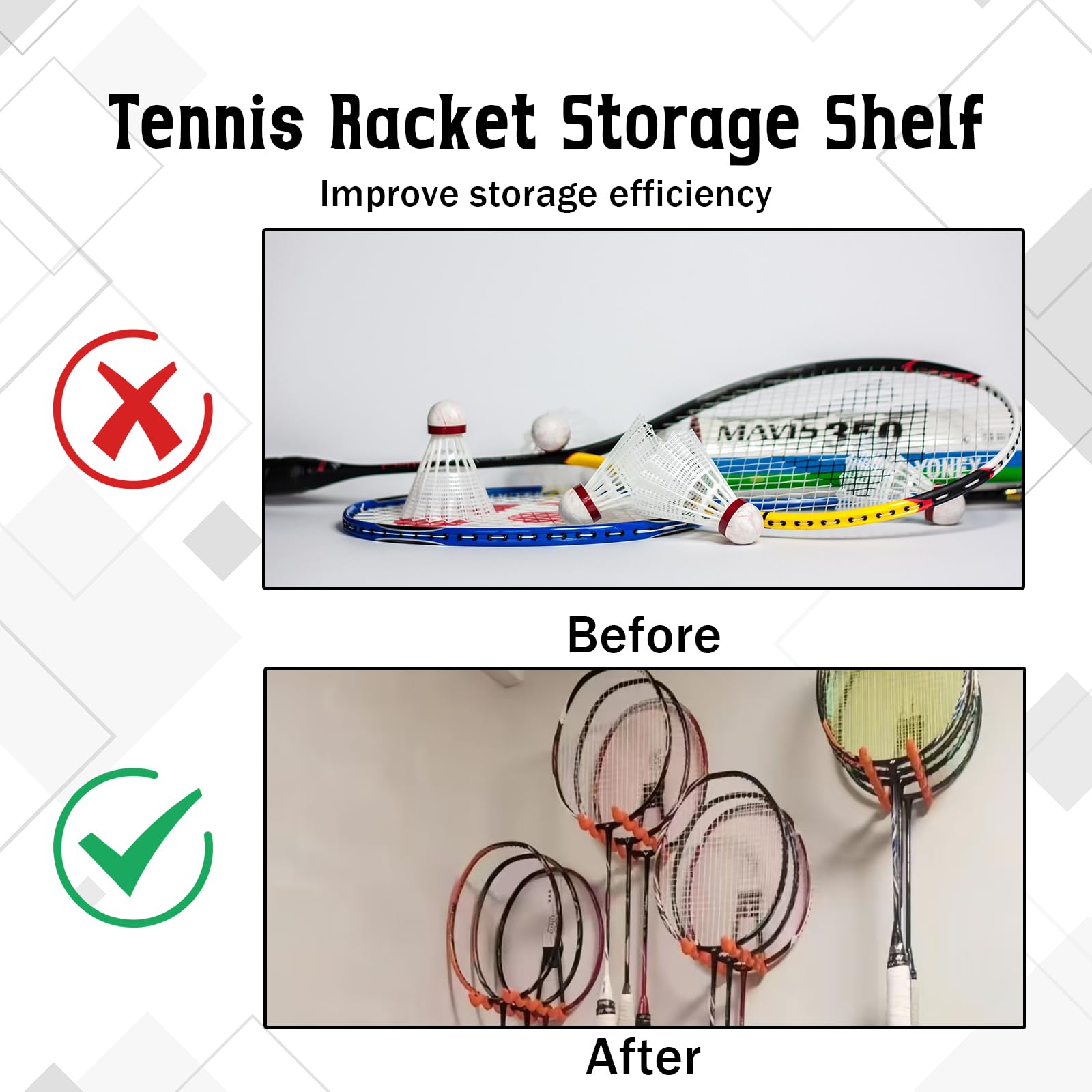 Eastrpupira 2 Pack Wall-Mounted Tennis Racket Storage Rack Display Stand, Badminton Racket Stand, Suitable for Badminton Rackets, Tennis Rackets