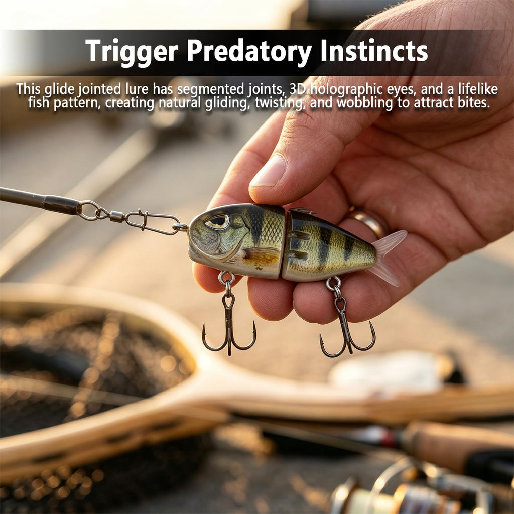 Eastrpupira 8 Pack Mini Glide Bait, Glide Baits for Bass, Freshwater Saltwater Multi Jointed Swimbait with Floating Rotating Tail Barb Treble Hooks
